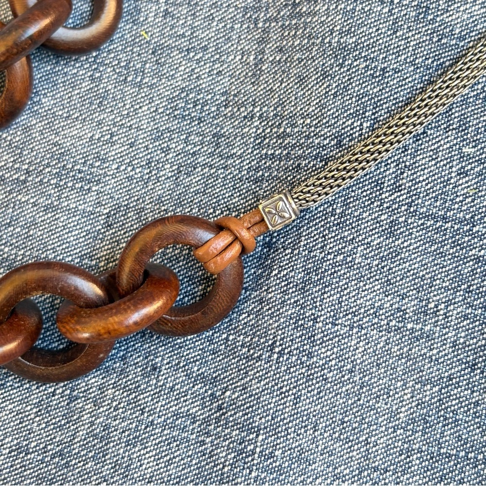 NWT Brighton CONNECTING LINKS Link Brown Wood Glass 22”Necklace MSRP $98 - Picture 3 of 4